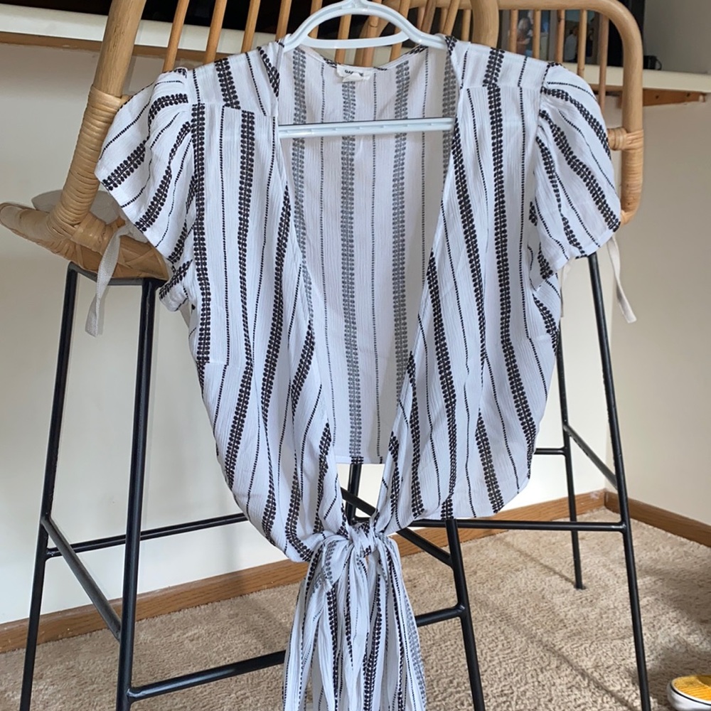 Thin black and white blouse from Garage.